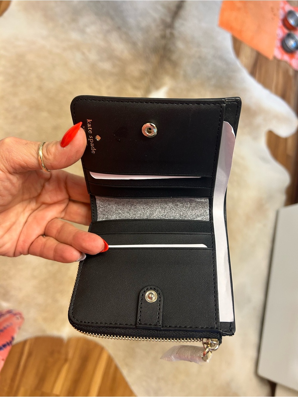 kate spade black floral zip-around small wallet with pink accents NWT💕💕👛 - Picture 2 of 4